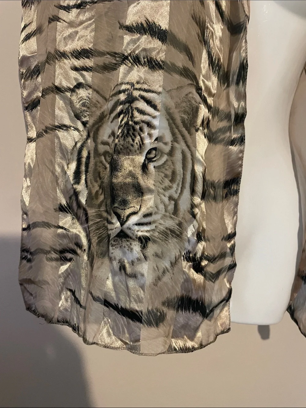 Sheer Animal-Print Scarf in Taupe and Black